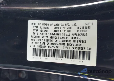 2017 Honda Accord Sport Se из США, поврежденный, VIN 1HGCR2F14HA204743